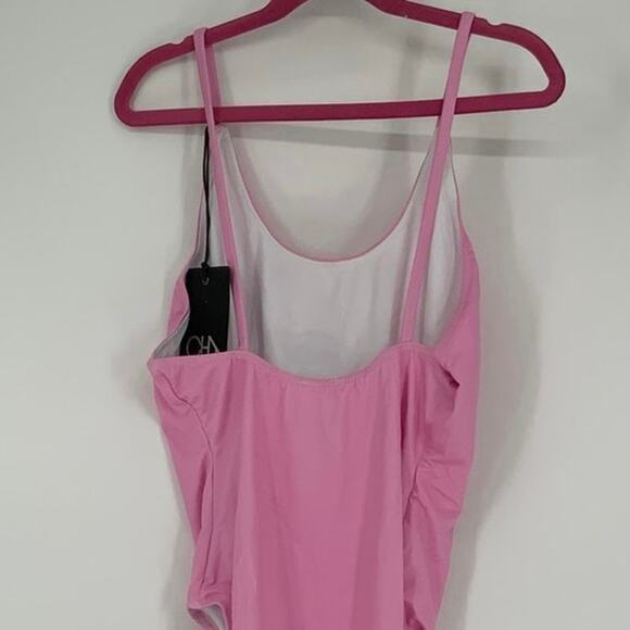 Chaser Size M Pink Red Swim One-Piece Swimsuit Heart Print Scoop Neck R1-4 - Picture 5 of 7